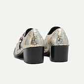 abordables Mocassins en cuir de qualité supérieure-chaussures habillées en cuir métallisé doré pour hommes avec motif peau de serpent, bout carré et détail boucle - parfaites pour les mariages, les fêtes et autres événements spéciaux