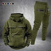 baratos moletons básicos-Homens Moletom Suéter Quarter Zipper Hoodie Preto Vinho Azul Marinha Com Capuz Tecido Com Cordão 2 Peças Bolso frontal Desportos e Ar livre Diário Feriado Poliéster Roupa de rua Básico Casual Outono