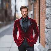 cheap Blazer&amp;Jacket-Men&#039;s Velvet Blazer Jacket Tuxedo Christmas Vintage Solid Colored Blazer Red Green Standard Fit