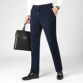 baratos Magro-Homens Social Calças de Veludo Calças chinês Bolsos Com Cordão Cintura elástica Côr Sólida Conforto Formal Festa Trabalho Moda Estilo Clássico Preto Azul Marinha Micro-Elástica