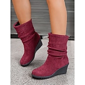 levne Slouch Boots-dámské hnědé semišové kotníkové boty – pohodlný klínový podpatek s prohnutým designem, ideální na podzimní a zimní běžné nošení