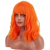 economico Parrucche di Carnevale-parrucche con frangia parrucche corte e colorate per donne parrucche ondulate sciolte per donne e ragazze