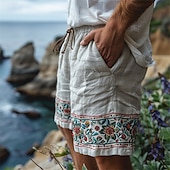 baratos Feriado-Homens Calção Shorts de linho Shorts de verão Shorts de praia Patchwork Com Cordão Cintura elástica Tecido Respirável Comprimento do joelho Férias Feriado Praia Moda Casual Branco