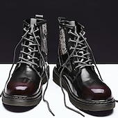 abordables Botas de combate-Botas de combate de piel sintética patentada para hombre: diseño con cordones de estilo militar con detalles de camuflaje, suela resistente para uso al aire libre y casual
