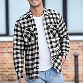 levne flanelové košile-Pánské Košile Flanelová košile Overshirt Pléd Venkovní ulice Bílá Rubínově červená Vodní modrá Fialová Dlouhý rukáv Zima Jaro &amp; podzim Oblečení