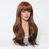 cheap Synthetic Trendy Wigs-Synthetic Wig Uniforms Career Costumes Princess Body Wave Layered Haircut Neat Bang Machine Made Wig 24 inch Dark Brown Synthetic Hair Women&#039;s Cosplay Party Fashion Dark Brown
