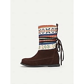 cheap Ankle Boots-Women&#039;s Retro Knit Pattern Winter Boots – Suede Upper with Tribal Design and Warm Lining, Ideal for Cold Weather and Casual Outfits