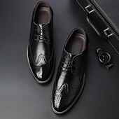cheap Formal-Men&#039;s Classic Brown Brogue Oxford Dress Shoes – Faux Leather Lace-Up Formal Footwear for Office &amp; Events