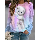 levne Zvířata vrcholy-dámská mikina pulovr cat street casual sportovní basic kulatý výstřih dlouhý rukáv top mikroelastický pad &amp;amp; zimní comfrt prodyšná měkká tkanina