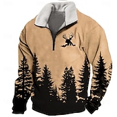 abordables Sudaderas de Caza-Hombre bosque Venados Sudadera Sudadera con un cuarto de cremallera Manga Larga Camisa de entrenamiento Escote Chino Cremallera de un cuarto Casual retro de la vendimia Impresión 3D Vacaciones Noche
