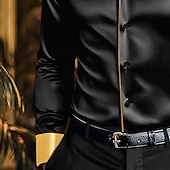 ieftine Cămăși pentru bărbați din satin-Bărbați Cămașă Cămașă din satin Cămașă casual Camașă cu nasturi Cămașă Disco Peteci Performanță Nuntă Negru Alb Roșu Vin Trifoi Manșon Lung Rever Primăvara &amp; toamnă Îmbrăcăminte Peteci