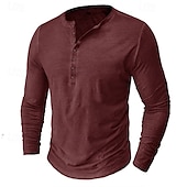 tanie Casualowa koszulka Henley-Męskie Koszula Henley Koszulka Koszulka z długim rękawem Równina Henley Ulica Urlop Długi rękaw Odzież 100% bawełna Zabytkowe Moda Podstawowy