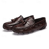 billige Semi-formell-burgunder loafers med krokodillemønster for menn med duskdetalj og sklisikker såle - luksuriøse slip-on sko for fritids- og formell bruk