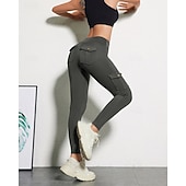 abordables Leggings et collants de yoga-Femmes Pantalon de yoga Leggings de yoga Poches multiples Taille haute Pilates Entraînement en salle Entraînement Collants Couleur Unie Noir gris foncé Vert Automne Des sports Tenues de Sport