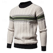 preiswerte Herrenpullover-Herren Pullover Strickpullover Pullover mit Fair-Isle-Muster Gerippt Gedrehtes Stricken Standard Strick Farbblock Rundhalsausschnitt Modisch Basic Freizeitskleidung Verabredung Bekleidung Herbst