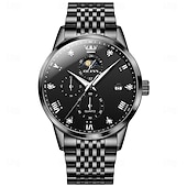 levne Quartz hodinky-OLEVS Muži Křemenný Módní Hodinky na běžné nošení Wristwatch Zobrazení fáze měsíce Svítící Kalendář VODĚODOLNÝ Ocel Hodinky