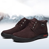 preiswerte Winter- und Schneestiefel-braune Winterstiefeletten aus Wildlederimitat mit Plüschfutter für Herren – warme Freizeitschuhe zum Schnüren für kaltes Wetter