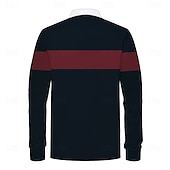 cheap Men&#039;s Rugby Polo-Men&#039;s Striped Rugby Polo Shirts Long Sleeve Polo Shirts Collared Shirts Business Casual Outdoor Dailywear Wear to work Buttons 3D Print Spring Fall Winter Ink Blue