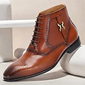 cheap Premium Leather Boots-Men&#039;s Premium Cowhide Leather Ankle Boots – Crocodile Embossed Lace-Up Dress Boots with Decorative Metal Accent for Formal and Business Attire