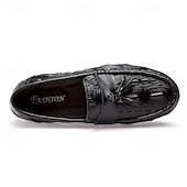 billige Semi-formell-burgunder loafers med krokodillemønster for menn med duskdetalj og sklisikker såle - luksuriøse slip-on sko for fritids- og formell bruk
