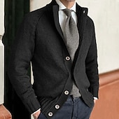 preiswerte Herren Strickjacke-Herren Strickjacke Kurzer Pullover Gerippt Stricken Standard Knopf Feste Farbe Ständer Modisch Klassisch Urlaub Freizeitskleidung Bekleidung Herbst Winter Schwarz Kaki M L XL
