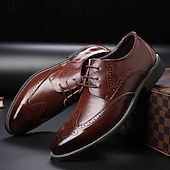 cheap Formal-Men&#039;s Classic Brown Brogue Oxford Dress Shoes – Faux Leather Lace-Up Formal Footwear for Office &amp; Events