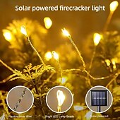 abordables Luces de cuerda solar-Cadena de luces de fuegos artificiales solares de 6 m y 200 ledes, IP65, resistente al agua, 8 modos, luces de hadas de árbol de Navidad multicolor para decoración interior y exterior del jardín del hogar, 1 unidad