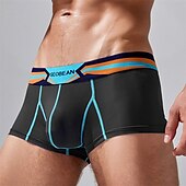 cheap Men&#039;s Boxers Underwear-Men&#039;s 1 PCS Boxers Underwear Boxer Shorts Patchwork Elastic Waist Chinlon Breathable Soft Comfortable Color Block Letter Mid Rise Black White