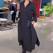 billiga midi svart klänning-Dam Svart klänning Maxiklänning Rynkad Draperad Elegant Formell V-hals Långärmad Svart Rubinrött Blå Färg