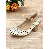 halpa Block Heels-naisten siniset pilkulliset mary jane -korkokengät – keskikorkoiset retrokengät solkihihnalla vintage-vaikutteisiin asuihin ja tanssijuhliin