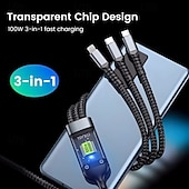 halpa Matkapuhelinkaapelit-3-in-1 100 watin pikalatauskaapeli älykäs supernopea lataustuki moniliitäntäinen lataus usb visuaalinen virtalatauskaapeli yhteensopiva Applen samsung oppo auton pikalatauskaapelin kanssa