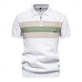 economico Polo Elite da Uomo-Per uomo Polo con zip Lavoro Affari Collo ripiegato Manica Corta Blocco di colori Cerniera Estate Primavera Autunno Bianco perla Nero Blu marino Polo con zip