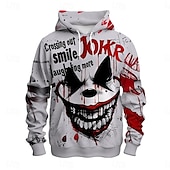 baratos moletons 3d masculinos-Homens Palhaço do Mal Palhaço Moletons Moletom Casacos Moletom com capuz Gola Redonda Moda Impressão 3D Festa Feriado Streetwear Branco Com Cordão Outono Inverno Designer