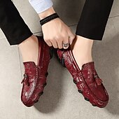 billige Semi-formell-burgunder loafers med krokodillemønster for menn med duskdetalj og sklisikker såle - luksuriøse slip-on sko for fritids- og formell bruk