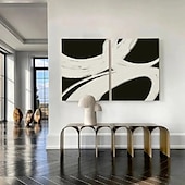 preiswerte Stillleben-Gemälde-Wabi Sabi Kunstwerk handgemachtes abstraktes weiß-schwarzes Ölgemälde 2er-Set blau-beige Strukturwandkunst große Wandkunst modernes Strukturgemälde auf Leinwand Mode Wohnzimmer Wanddekoration