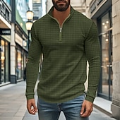 Χαμηλού Κόστους Κλασικό Πόλο Ανδρών-Ανδρικά Βάφλα Πόλο Μπλουζάκια Quarter Zip Polo Καθημερινά Αργίες Τρίμηνο φερμουάρ Μακρυμάνικο Μοντέρνα Σκέτο Άνοιξη &amp; Χειμώνας Κανονικό Μαύρο Λευκό Κρασί Χακί Ανοικτό Γκρίζο Πράσινο Χακί