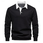 billiga Herrarnas Elite Huvtröjor &amp; Sweatshirts-Herr Polo sweatshirt Aprikos Svart Gul Rubinrött Marinblå Polokrage Slät Ledigt Dagligen Sport icke-tryck Häftig Ledigt Fleeced Vår &amp; Höst Kläder Pull Tröjor Långärmad