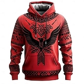 baratos moletons 3d masculinos-Homens Viking Moletons Moletom Casacos Moletom com capuz Gola Redonda Moda Impressão 3D Festa Feriado Streetwear Vermelho Com Cordão Outono Inverno Designer