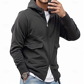 economico felpe con cappuccio da uomo di base-Per uomo Felpa con cappuccio Felpa con cappuccio a zip intera Felpa con cappuccio tattica Nero Blu marino Cachi Grigio Con cappuccio Liscio Compatto Sportivo Giornaliero Streetwear Fantastico