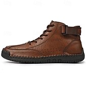 economico Stivaletti alla caviglia-stivaletti casual da uomo in similpelle marrone - design con lacci, cinturino regolabile e suola antiscivolo per il comfort quotidiano