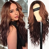 Brown Wig for Women Long Wavy Orange to Brown Wig Middle Part Synthetic Heat Resistant Wig for Daily Party4