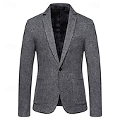 billige Blazere for menn-Herre Blazer Virksomhet Cocktailfest Bryllupsfest Mote Fritid Vår &amp; Vinter Polyester Helfarge Knapper Lomme Bekvem Enkeltkneppet Blazer Mørkegrå Kakifarget Lysegrå