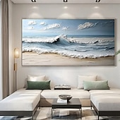 preiswerte Landschaftsgemälde-blaues Ozean-Ölgemälde, handgemaltes 3D-Strukturgemälde auf Leinwand, blaues Ozean-Minimalgemälde, Meereswellen-Gemälde, Wabi-Sabi-Wandkunst, moderne Kunst, Schlafzimmer-Wanddekoration, Modekunst