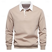 billiga Herrarnas Elite Huvtröjor &amp; Sweatshirts-Herr Polo sweatshirt Aprikos Svart Gul Rubinrött Marinblå Polokrage Slät Ledigt Dagligen Sport icke-tryck Häftig Ledigt Fleeced Vår &amp; Höst Kläder Pull Tröjor Långärmad