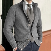 preiswerte Herren Strickjacke-Herren Strickjacke Kurzer Pullover Gerippt Stricken Standard Knopf Feste Farbe Ständer Modisch Klassisch Urlaub Freizeitskleidung Bekleidung Herbst Winter Schwarz Kaki M L XL