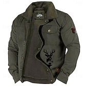 baratos jaquetas e casacos gráficos masculinos-jaqueta de lã bordada com estampa de rena masculina jaqueta de caça sherpa jaqueta cargo de trabalho gola virada para baixo jaqueta de algodão quente de inverno vintage casual casaco para sair com