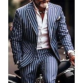 billige Blazere for menn-Herre drakter Blazer Virksomhet Cocktailfest Bryllupsfest Mote Fritid Vår &amp; Vinter Polyester Stribe Knapper Lomme Bekvem Enkeltkneppet Blazer Rød Blå Grønn