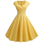 abordables Robes-Rétro Vintage Années 1950 Rockabilly Midi Robe Robe trapèze Robe Évasée Ajusté &amp; Évasé Col en V Femmes Halloween Carnaval Saint-Valentin Occasionnel Retour à la maison Soirée à thème rétro Adulte Robe
