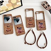 זול מארז סמסונג-טלפון מגן עבור Z Flip 6 Z Flip 5 Z Flip 4 כיסוי אחורי מארז כרטיס ארנק עם רצועת יד עמיד בזעזועים רטרו TPU עץ