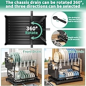 cheap Storage Racks-Tableware drying rack 2-layer utensil drain rack with detachable utensil rack and swivel joint durable high carbon steel material larger capacity easy to install black